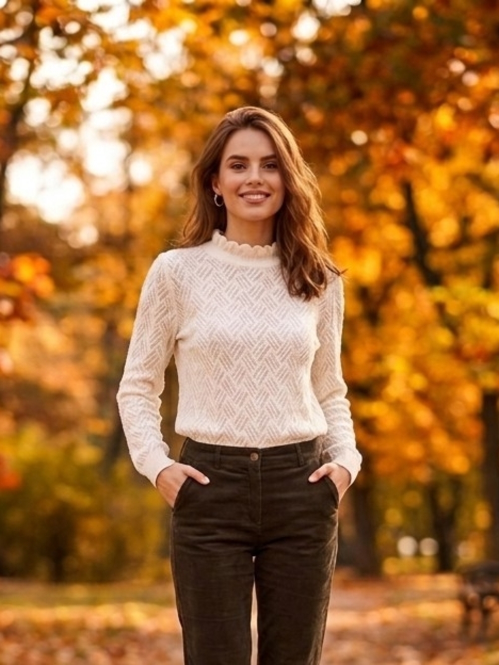 Talbots Cream Scalloped Mock Neck Sweater